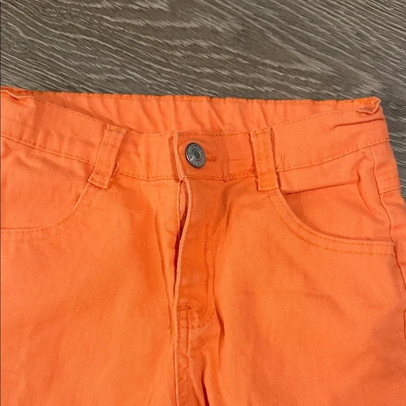 Orange Flared Ruffle Bell Bottom Pants Raw Distressed Hem - Picture 2 of 4